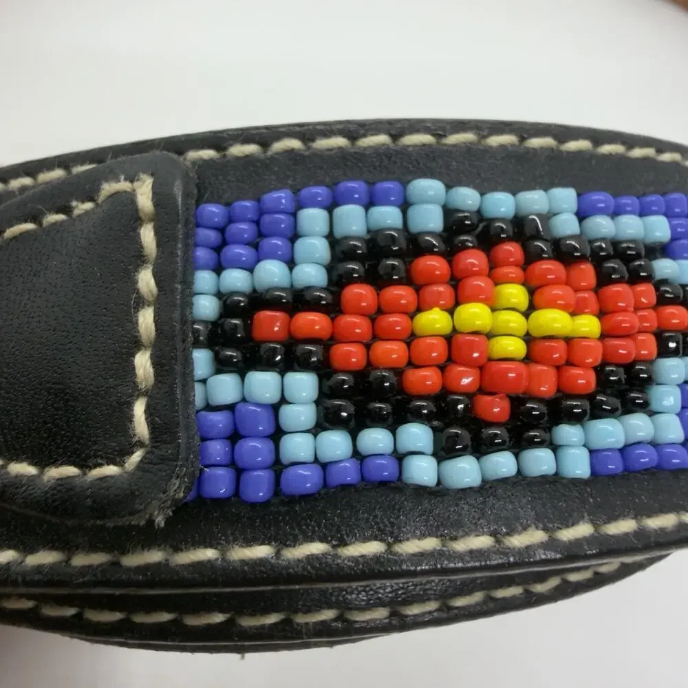 Vintage Beaded Leather Belt SouthWestern Black Sz 30 Native American Handmade